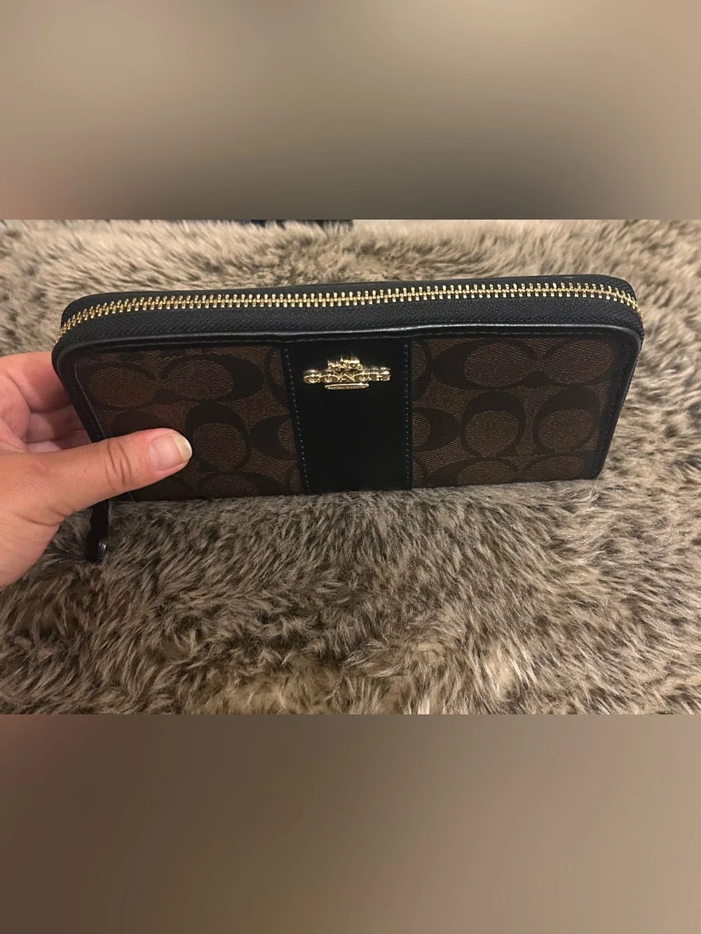 Coach Signature Canvas Accordion Zip Wallet G1730 F54630 - Brown/Black